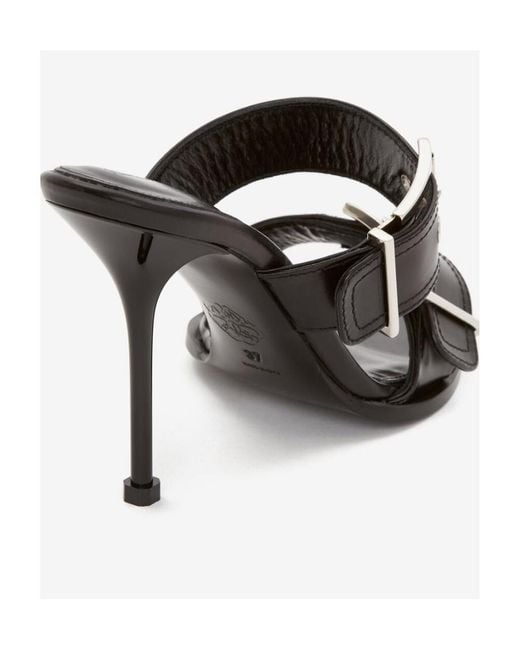 McQueen Black Buckle Detailed Heeled Sandals