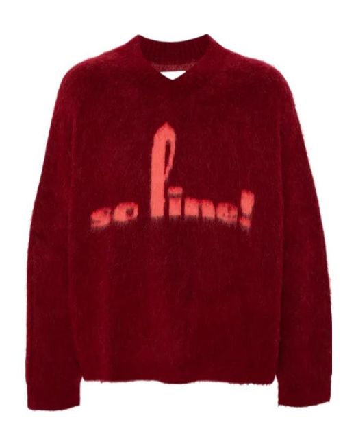 Martine Rose Red Brushed V-Neck Sweater for men