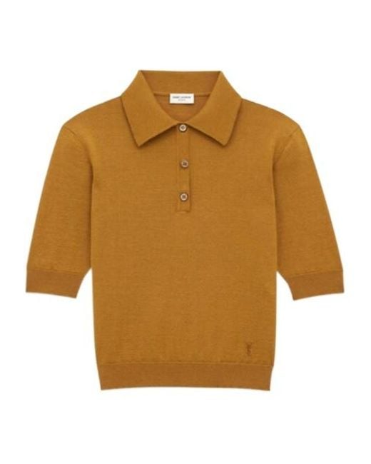 Saint Laurent Brown Cassandre Short-Sleeved Polo Shirt