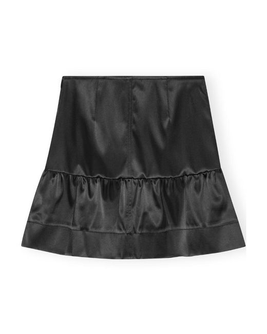 Ganni Black Double Satin Flounce Mini Skirt