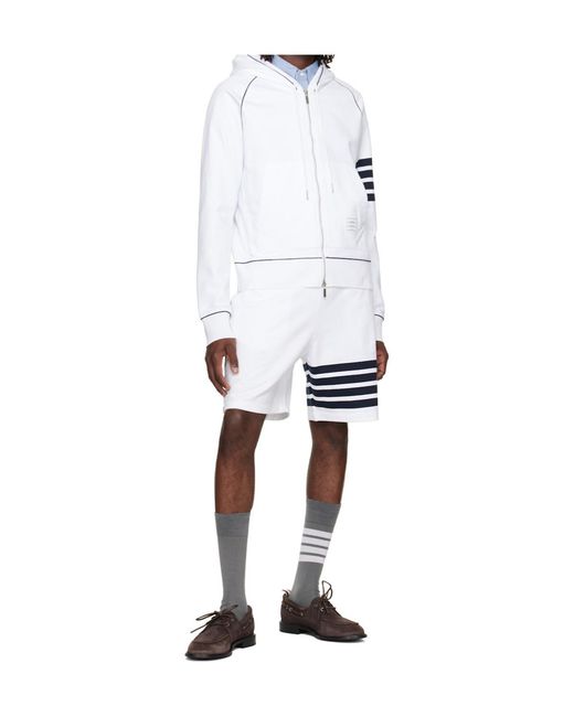 Thom Browne White Loopback Stripe-Detail Hoodie for men