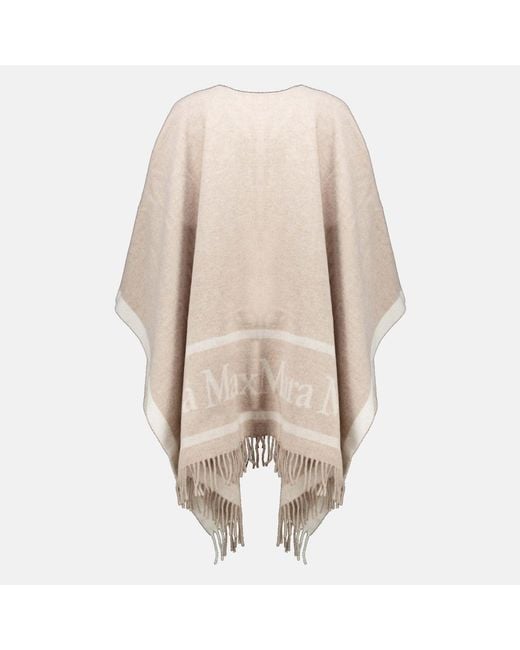 Max Mara Natural Hilde Logo-Intarsia Fringed Cape