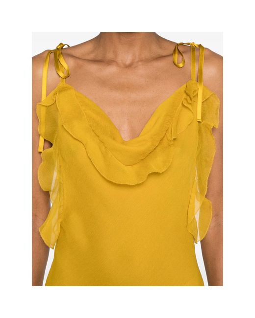 Saint Laurent Yellow Ruffled Sleeveless Dress