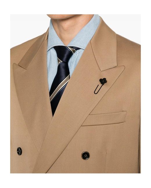 Lardini Natural Double-Breasted Peak-Lapel Blazer for men