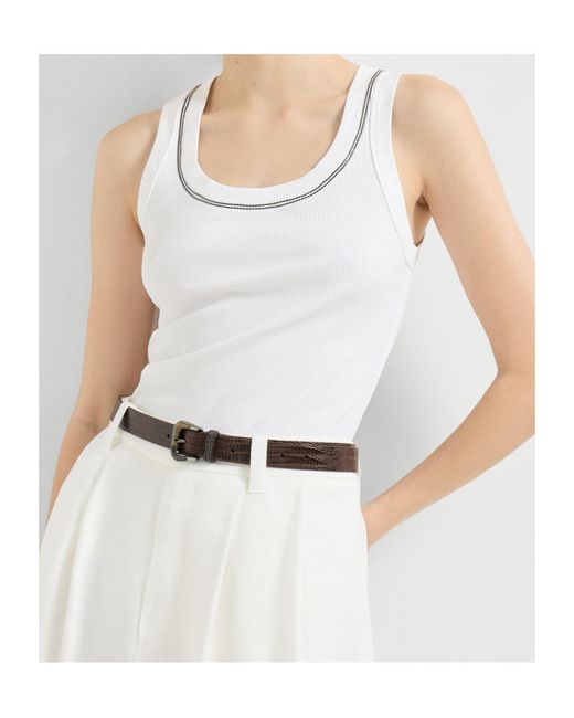 Brunello Cucinelli White Shiny Trim Tank Top