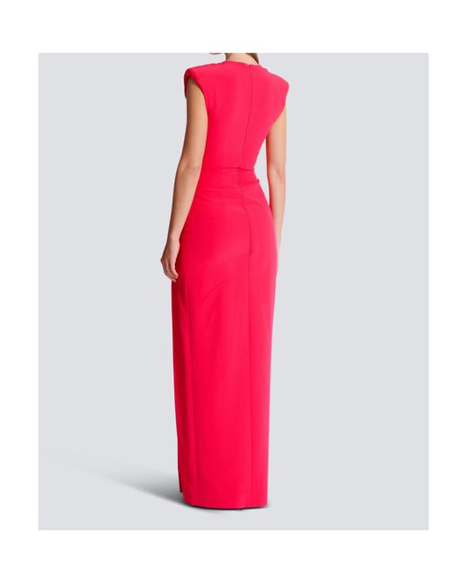 Balmain Pink Embellished Detail Long Crepe Dress