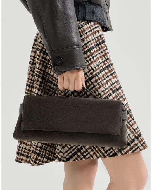 Brunello Cucinelli Brown Monili-Embellished Suede Clutch Bag