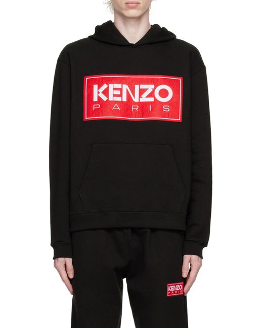 KENZO Black Paris Logo Patch Hoodie for men