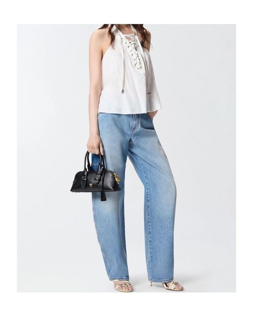 Pinko White Lace-Detail Halterneck Blouse