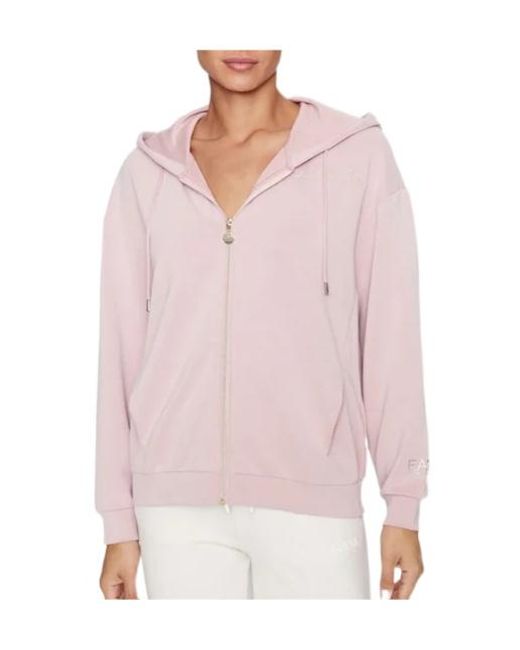 Emporio Armani Pink Logo Hooded Zipper Sweatshirt