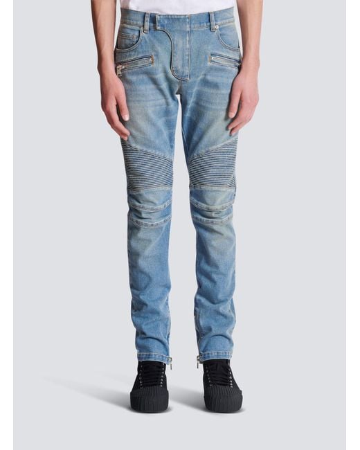Balmain Blue Slim-Fit Biker Jeans for men