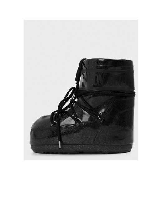 Moon Boot Black Glitter Patent Snow Boots