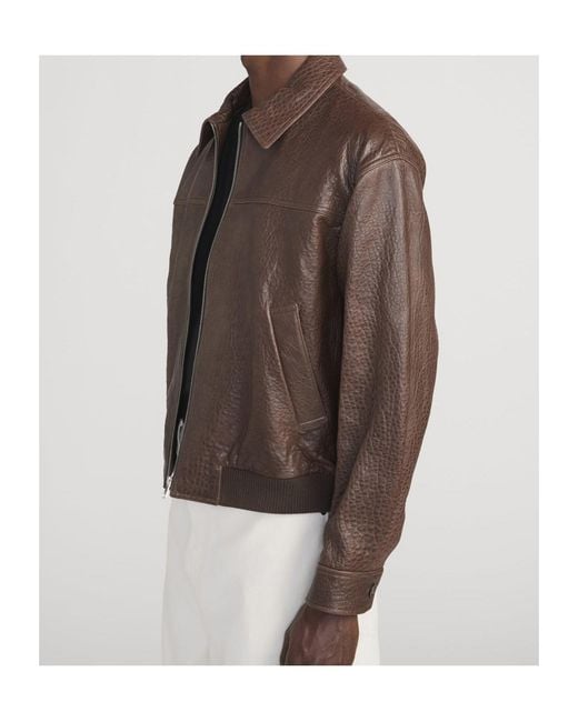 FRAME Brown Zip Leather Jacket for men