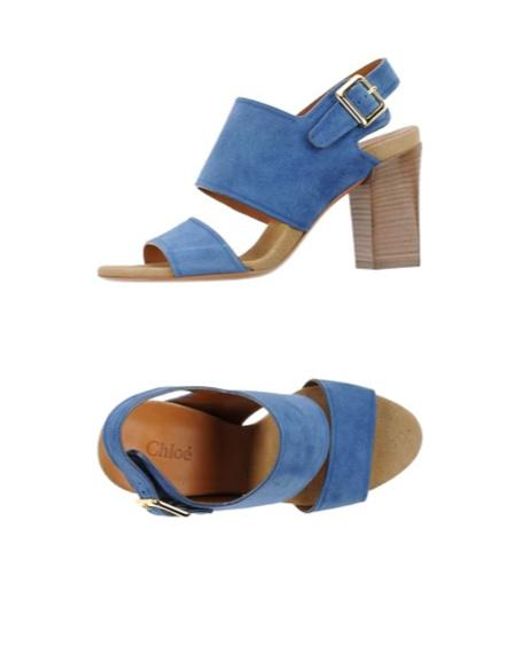 Chloé Blue Solid Color Round-Toe Block Heels