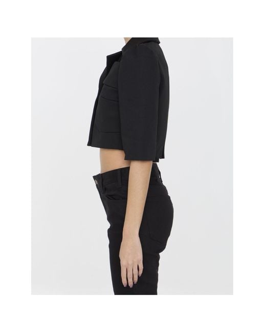 Patou Black Single-Breasted Cropped Blazer