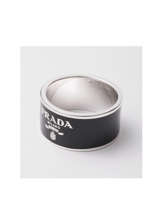 Prada White Enameled Ring for men
