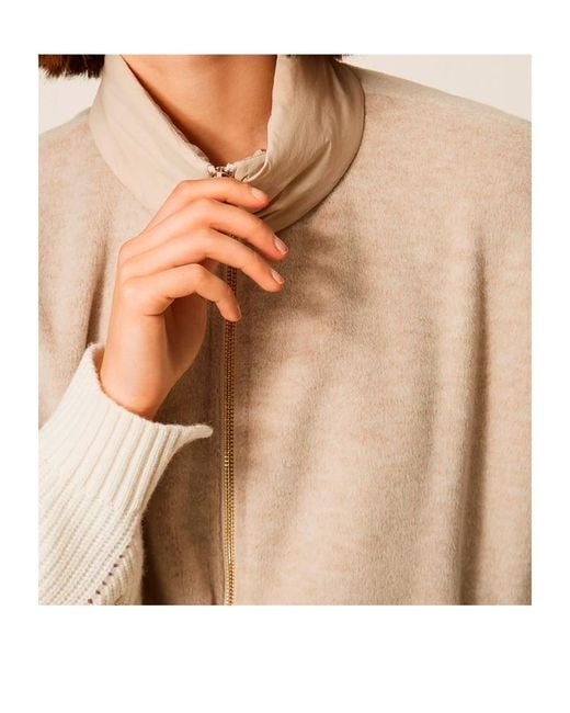 Twinset Natural Zip-Up Mock-Neck Poncho
