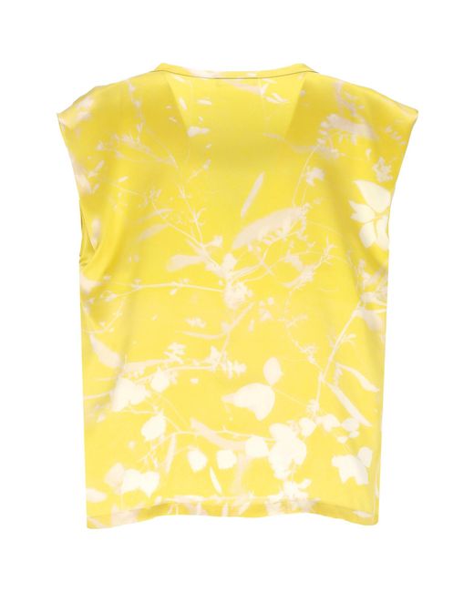 Fabiana Filippi Yellow Graphic Printed Sleeveless Satin Top