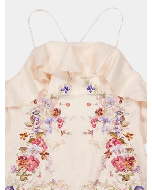 Zimmermann Natural Ruffled Floral Midi Dress