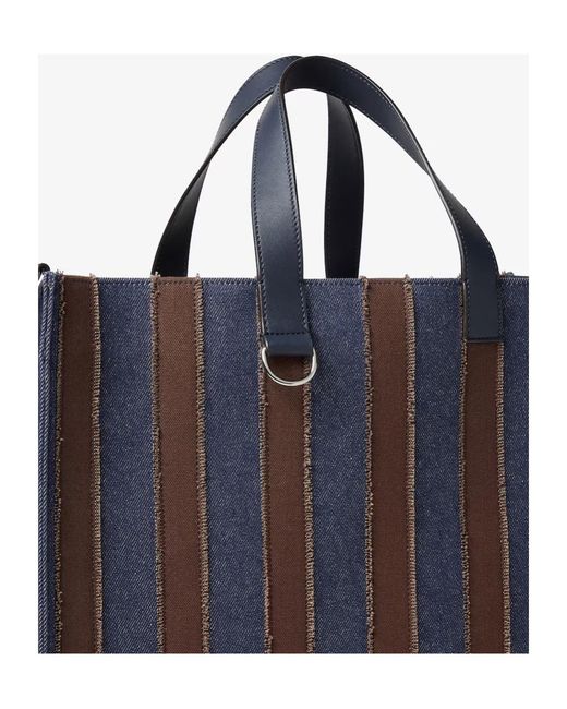 Fendi Blue Pequin Striped Denim Tote Bag for men