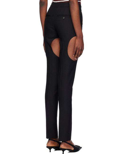 Pushbutton Black Casual Pants With Cutout Design