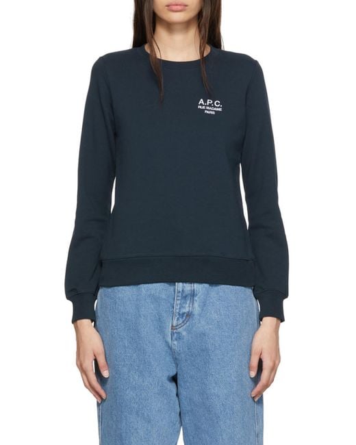 A.P.C. Blue Logo-Print Crewneck Sweater