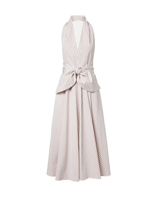 Patou White Striped Halterneck Cotton Midi Dress