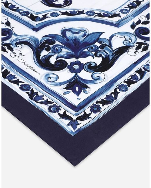 Dolce & Gabbana Blue Majolica Printed Finished Edge Twill Scaf