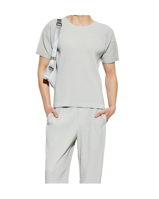 Homme Plissé Issey Miyake White Pleated T-Shirt for men