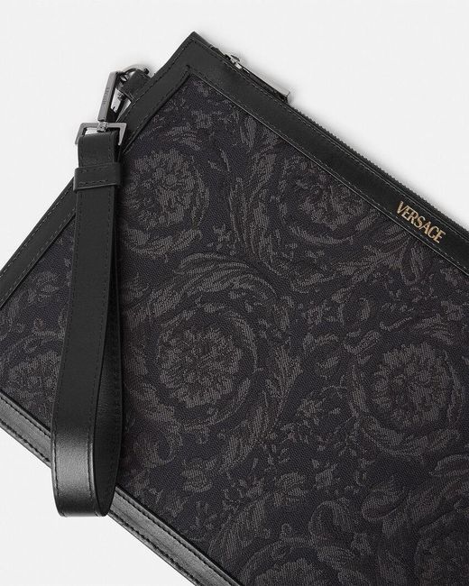 Versace Black Logo-Printed Zipped Clutch Bag for men