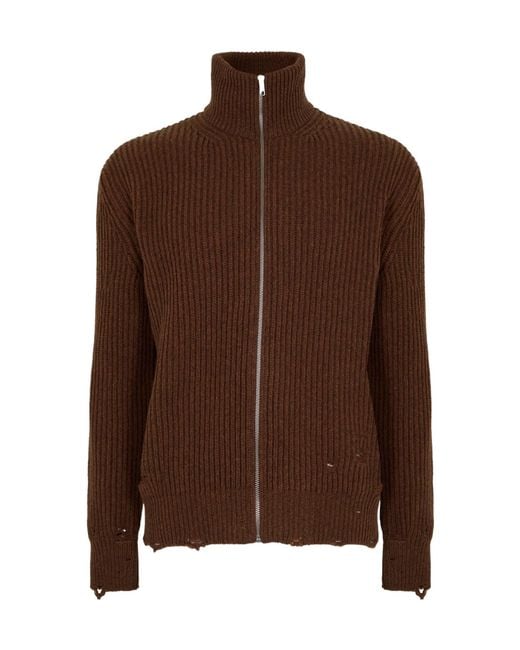 MM6 by Maison Margiela Brown Zip-Through Knitted Cardigan for men
