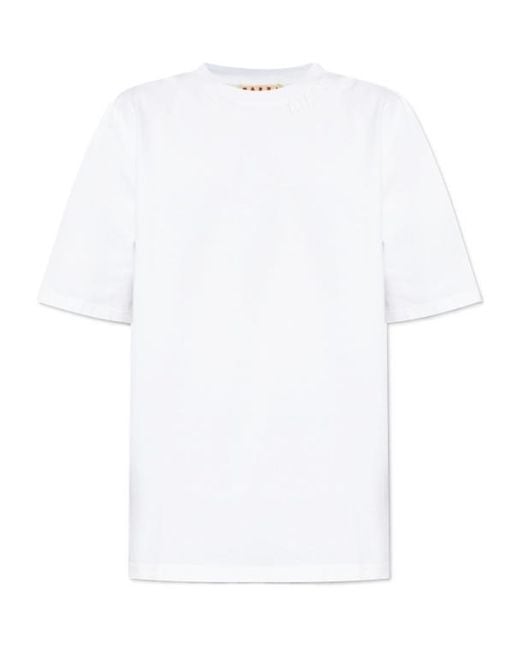 Marni White Logo Patch Crewneck T-Shirt for men