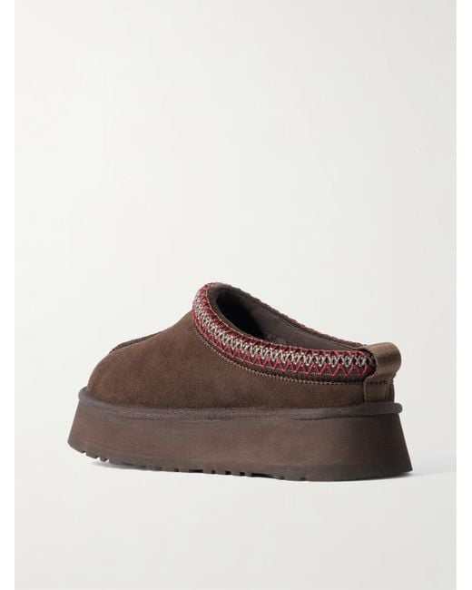 Ugg Brown Embroidered Shearling Slippers