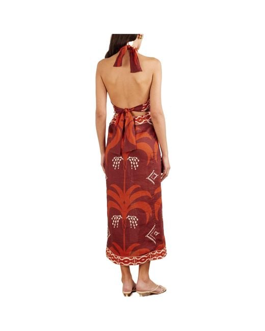 Johanna Ortiz Red Halterneck Maxi Dress