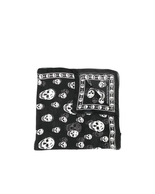 McQueen Black Skull Printed Finished Edges Scarf