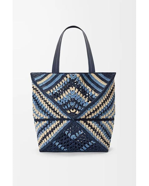 Loewe Blue Puzzle Fold Xl Crochet Tote Bag for men