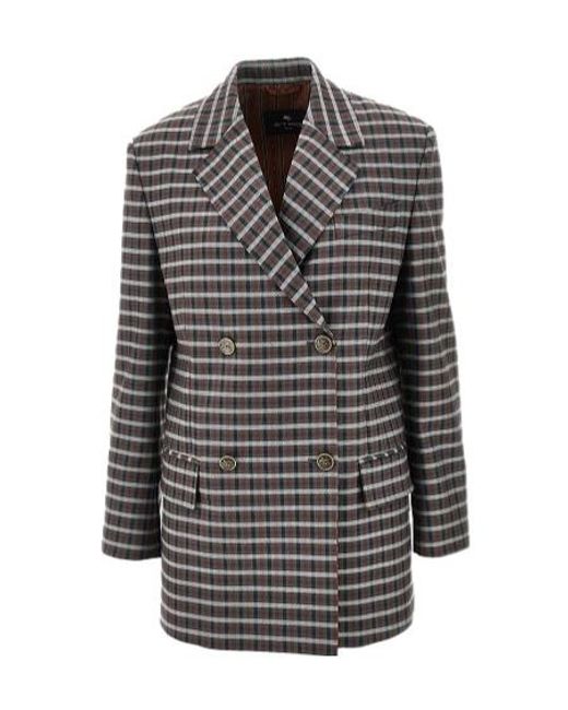 Etro Gray Double-Breasted Blazer