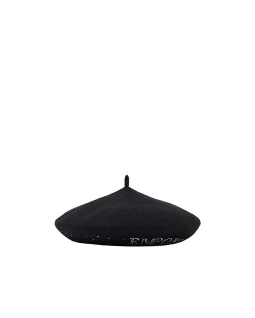 Emporio Armani Black Embellished Wool Beret