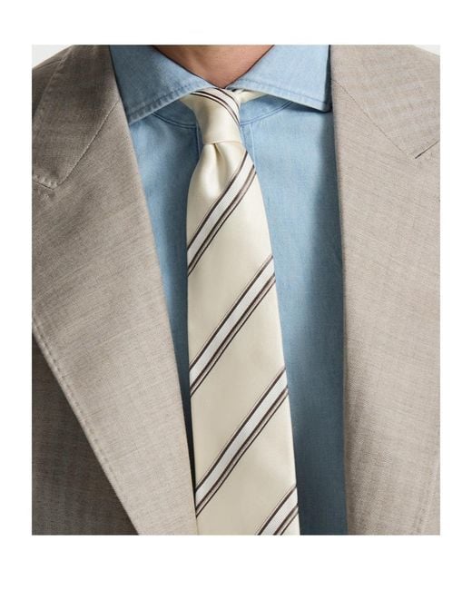 Brunello Cucinelli White Regimental Stripe Silk And Cotton Tie for men