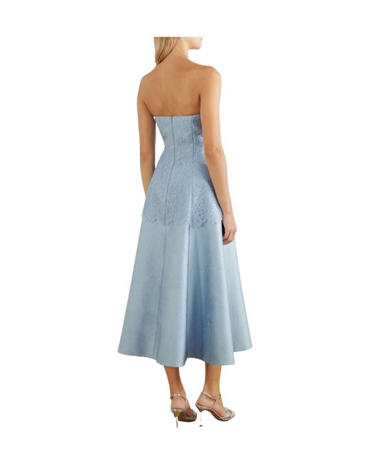 Emilia Wickstead Blue Lace Trimmed Midi Dress