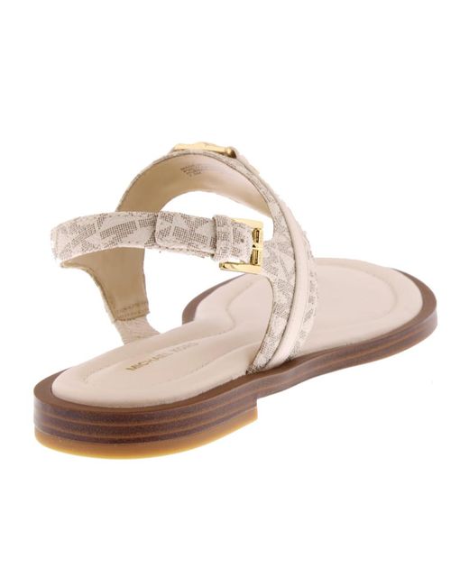 MICHAEL Michael Kors White Mandy Signature Logo T-Strap Sandals
