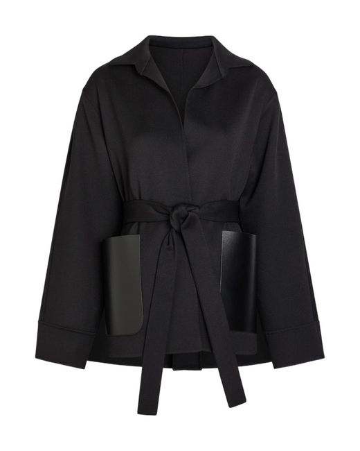 Alaïa Black Leather And Wool Wrap Jacket
