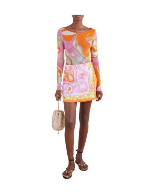 Emilio Pucci Pink Minimalist Printed Silk Mini-Skirt