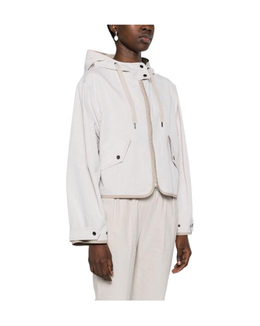 Brunello Cucinelli White Zip-Up Hooded Drawstring Jacket