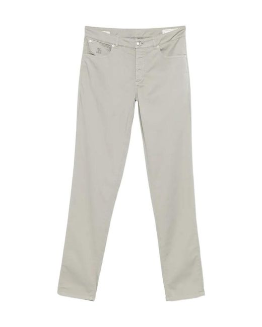 Brunello Cucinelli Gray Logo-Embroidered Trousers for men
