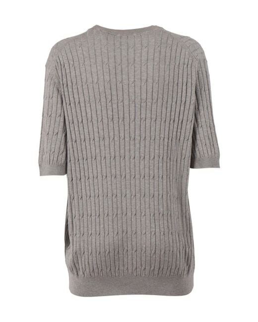 Peserico Gray Crewneck Ribbed Jumper for men