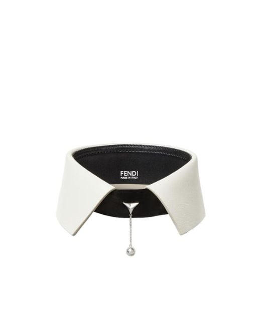 Fendi Black Logo-Pendant Leather Collar