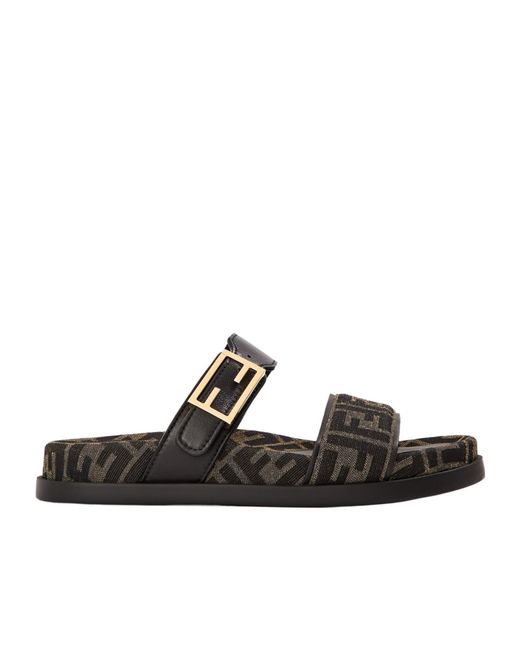 Fendi Black Double-Strap Flat Sandals