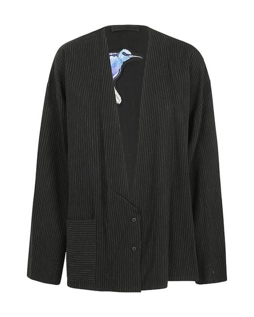 Maria Calderara Black Pinstripe Open Jacket