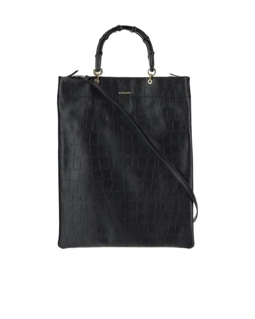 Jil Sander Black Embossed Top Handle Bag